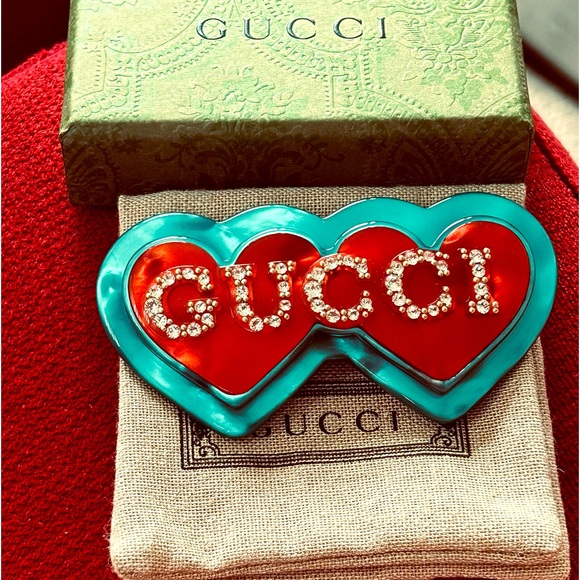 Gucci double heart brooch, NIB - Picture 2 of 7